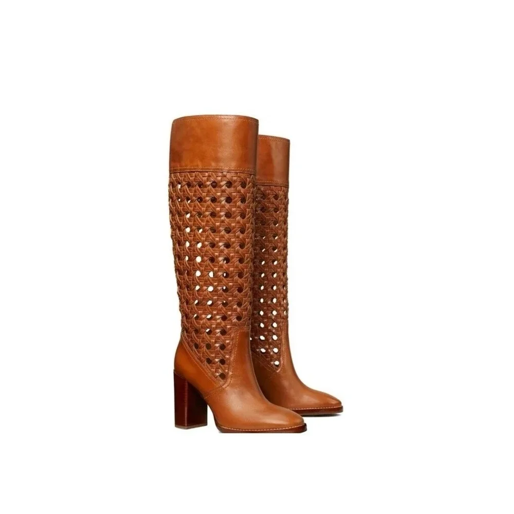 Tory Burch Basketweave Knee High Boots Size 5M New In Box Retail Price $698
